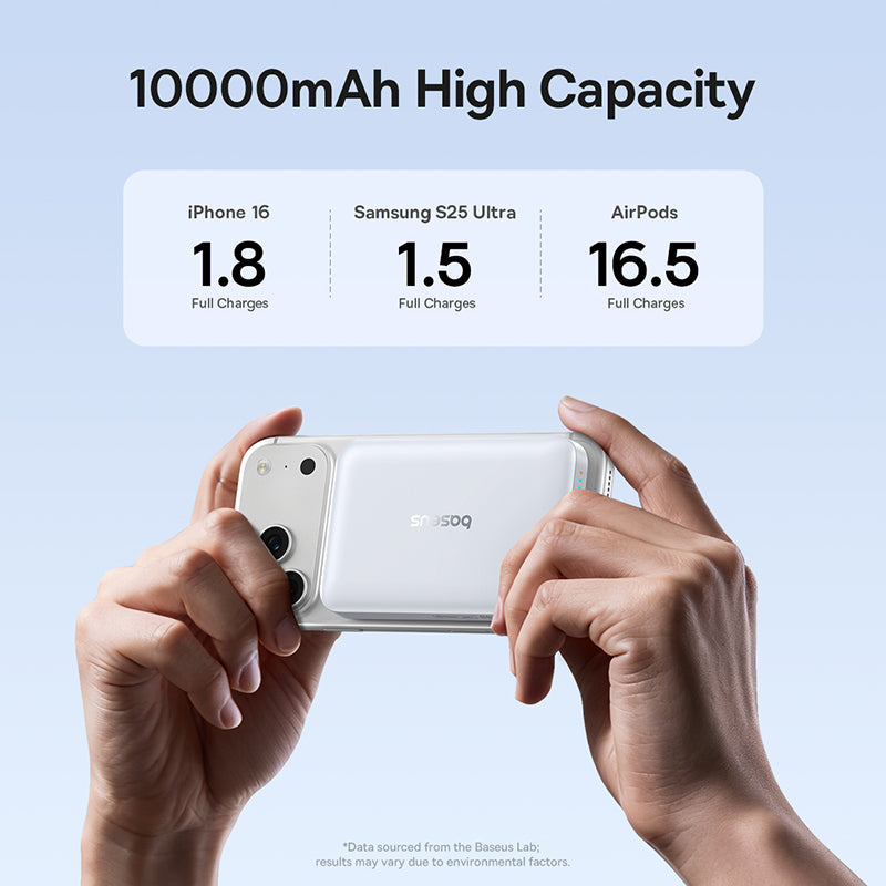 Trådlös Extern Batteri Baseus EnerFill FM11, 10000mAh, 30W, PD + FQI, 1 x QI - 1 x USB-C, Vit