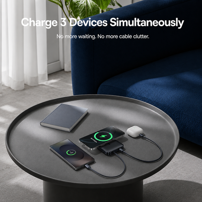 Trådlös Extern Batteri Baseus PicoGo AM61, 10000mAh, 45W, PD + FQI, 1 x QI - 2 x USB-C, Svart E0028V00