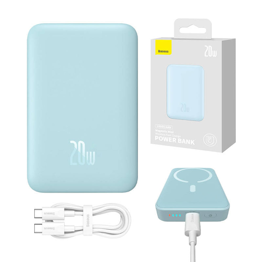 Extern batteri Wireless Baseus Magnetic Mini, 10000mAh, 20W, PD + FQI, 1 x QI - 1 x USB-C, Blå PPCX110103