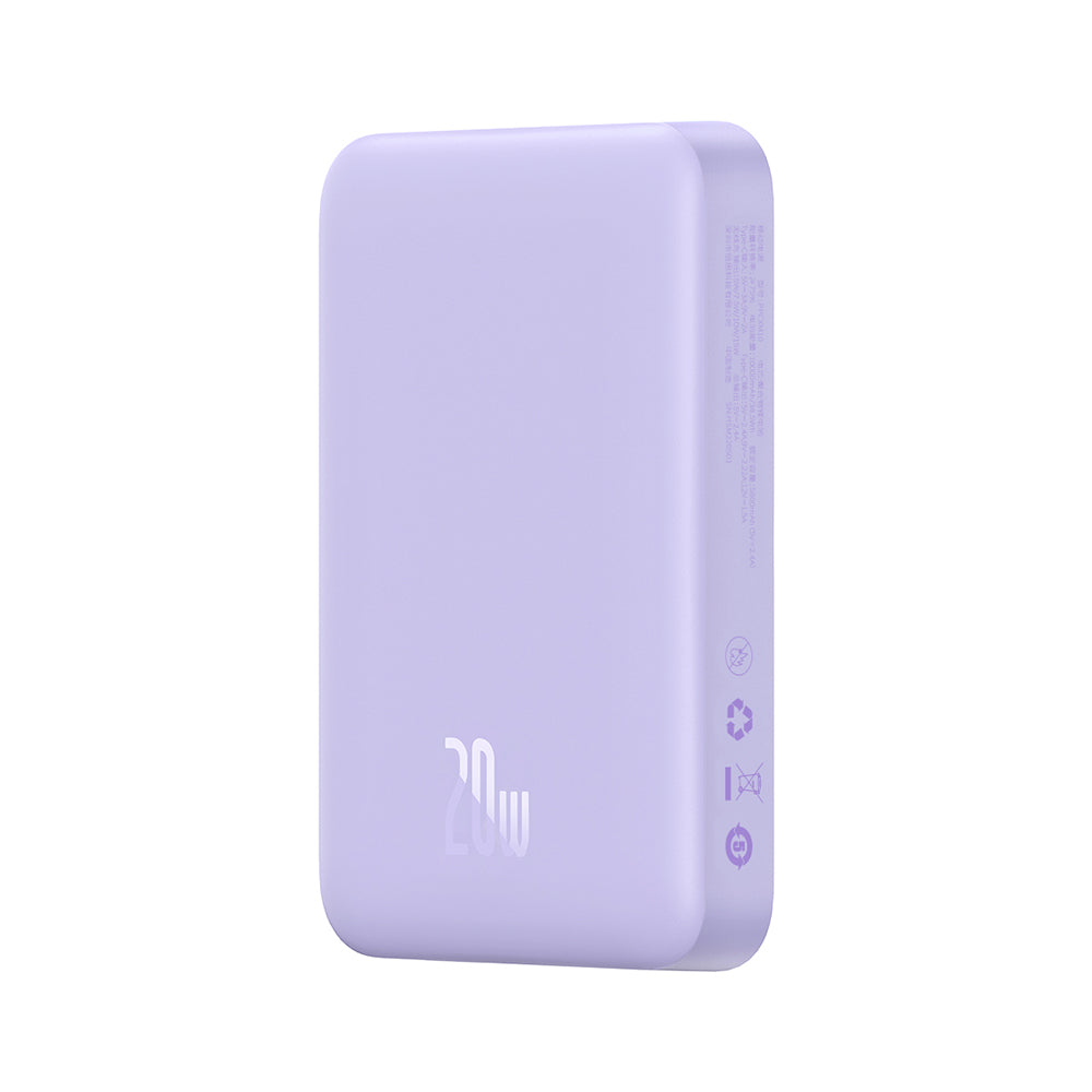 Extern batteri Wireless Baseus Magnetic Mini, 10000mAh, 20W, PD + FQI, 1 x QI - 1 x USB-C, Lila PPCX110105