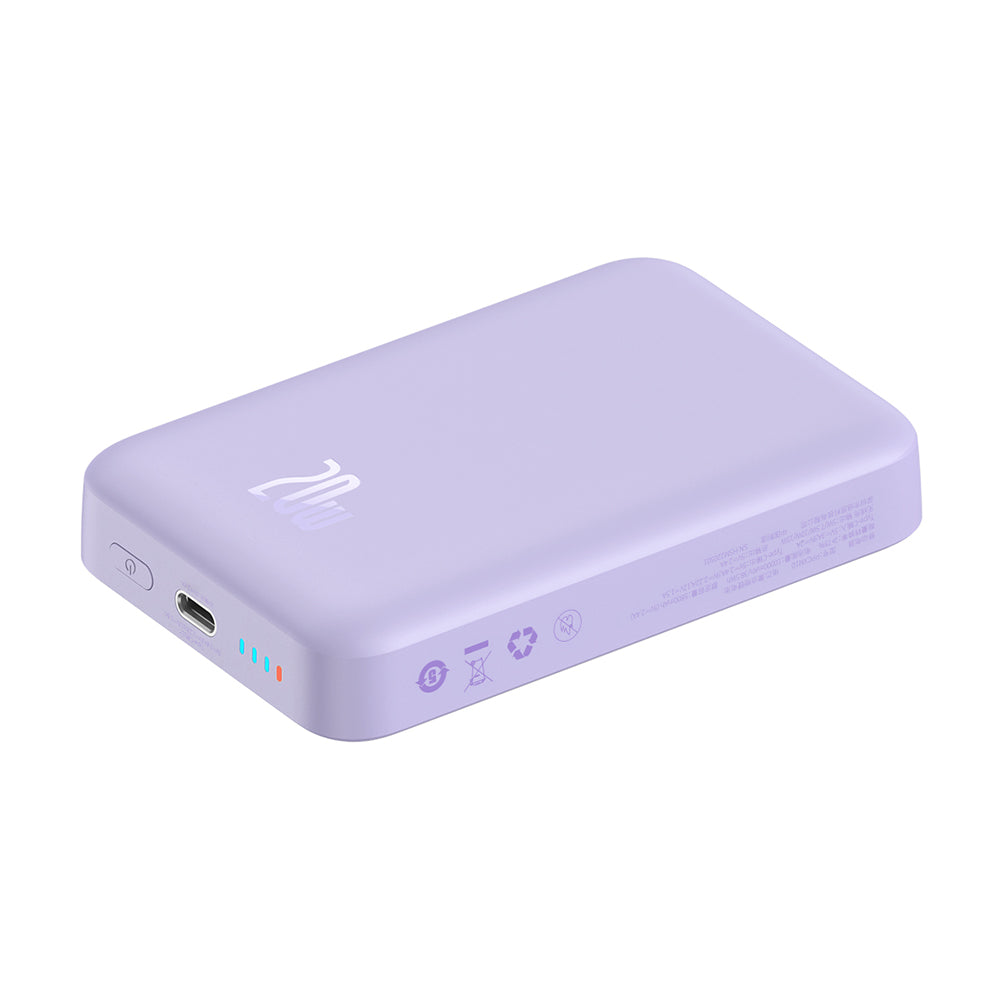 Extern batteri Wireless Baseus Magnetic Mini, 10000mAh, 20W, PD + FQI, 1 x QI - 1 x USB-C, Lila PPCX110105