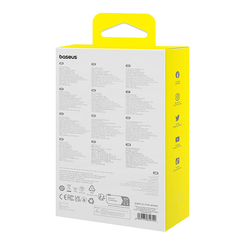 Extern batteri Wireless Baseus Magnetic Mini, 10000mAh, 30W, PD + FQI, 1 x Lightning - 1 x QI - 1 x USB-C, Blå P1002210B333-00