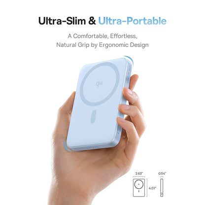 Extern trådlös batteri Baseus PicoGo, 5000mAh, 20W, PD + FQI, 1 x QI - 1 x USB-C, Blå P10076800313-00