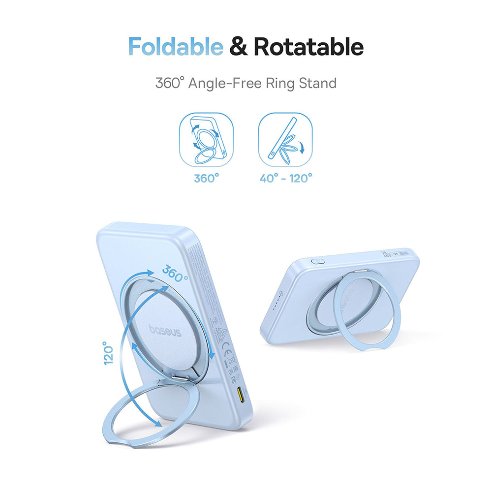 Extern trådlös batteri Baseus PicoGo, 5000mAh, 20W, PD + FQI, 1 x QI - 1 x USB-C, Blå P10076800313-00