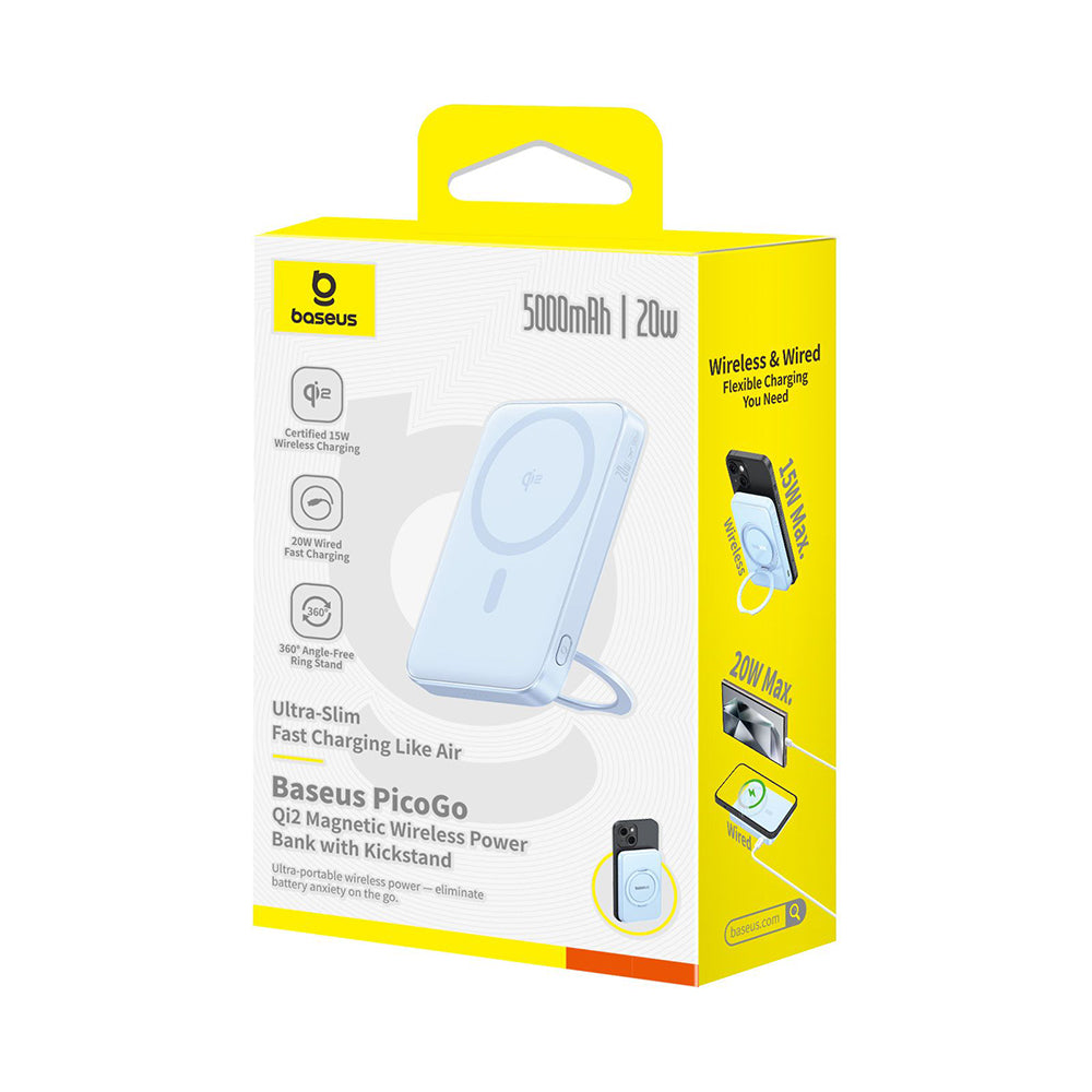 Extern trådlös batteri Baseus PicoGo, 5000mAh, 20W, PD + FQI, 1 x QI - 1 x USB-C, Blå P10076800313-00