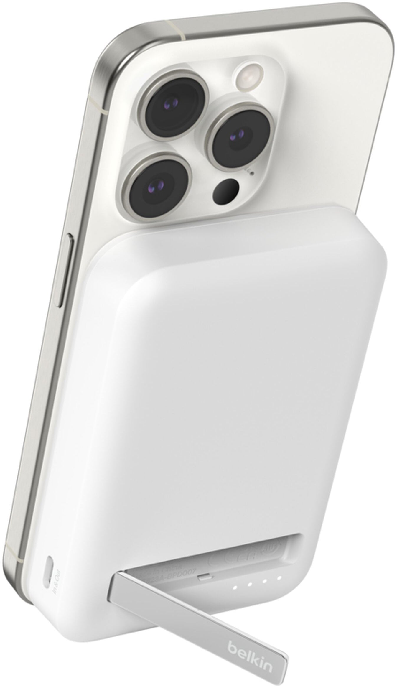 Belkin BoostCharge Pro trådlös powerbank med ställ, 8000mAh, 15W, FQI, 1 x QI - 1 x USB-C, Vit BPD007btWH