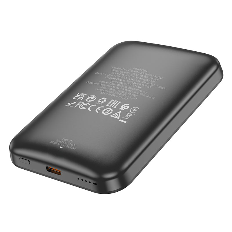 Trådlös Extern Batteri Borofone BJ63 Nimble, 5000mAh, 20W, PD + FQI, 1 x QI - 1 x USB-C, Svart