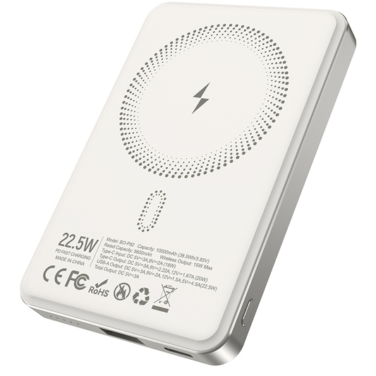 Trådlös Extern Batteri BWOO BO-P82, 10000mAh, 22,5W, PD + FQI, 1 x QI - 1 x USB-C, Vit