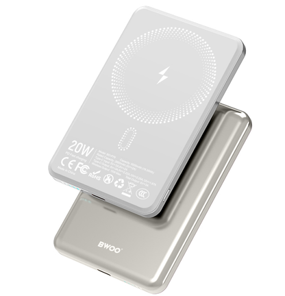 Trådlös Extern Batteri BWOO P79, 5000mAh, 20W, PD + FQI, 1 x QI - 1 x USB-C, Grå
