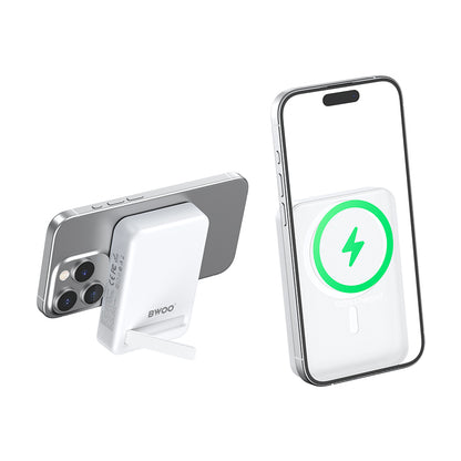 Trådlös Extern Batteri BWOO BO-P59, 10000mAh, 20W, PD + QI, 1 x QI - 1 x USB-C, Vit