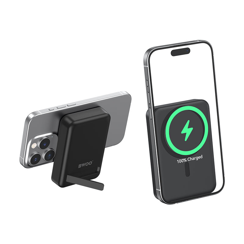 Trådlös Extern Batteri BWOO BO-P59, 10000mAh, 20W, PD + FQI, 1 x QI - 1 x USB-C, Svart