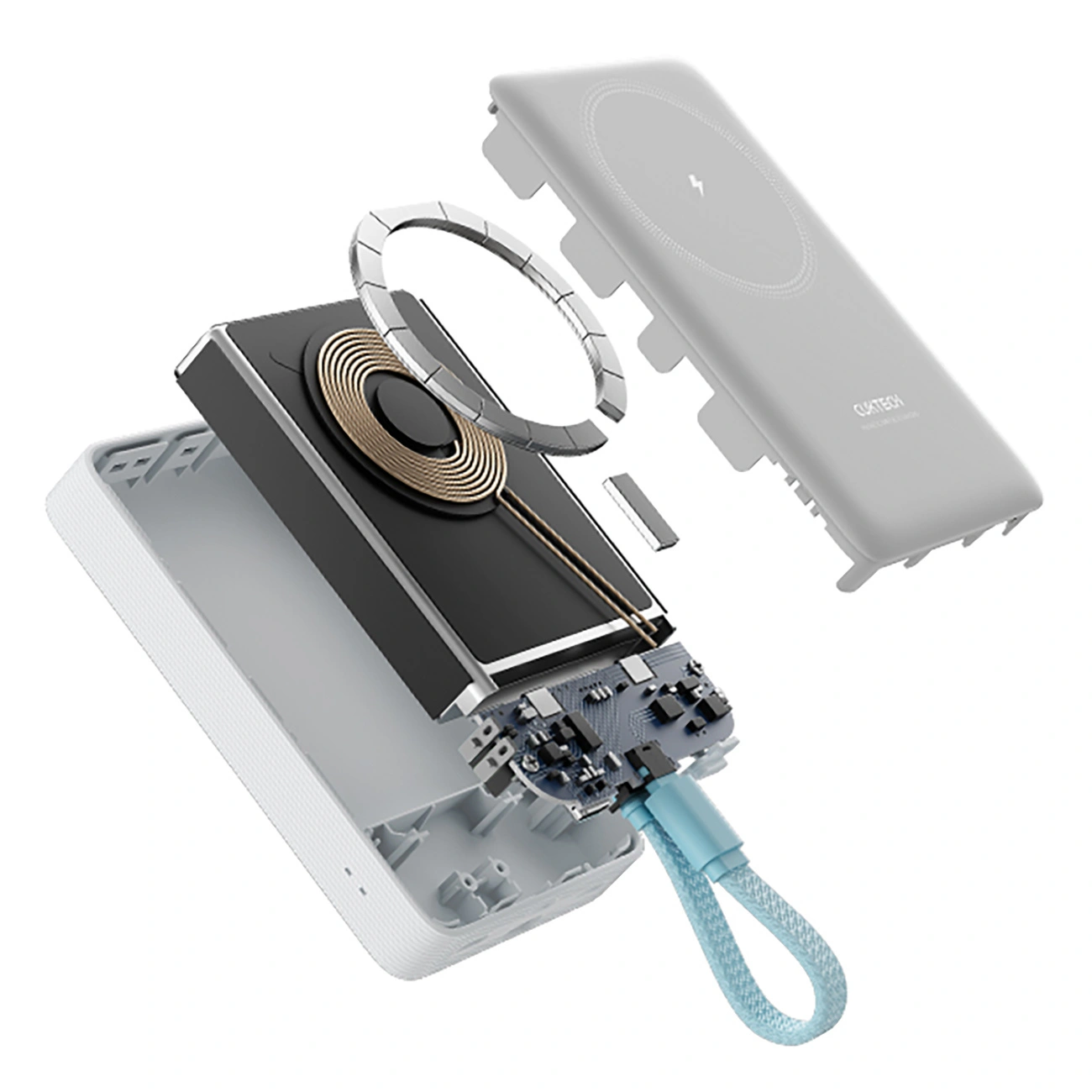 Trådlös Extern Batteri Cuktech CP132ML, 10000mAh, 22,5W, PD + QI, 2 x USB-C, Vit