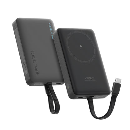 Cuktech WPB100L Wireless External Battery, 10000mAh, 22.5W, PD + FQI, 1 x QI - 2 x USB-C, Black CKWPB100LGLBK