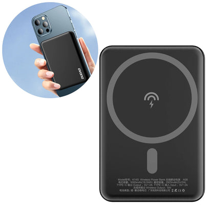 Extern Trådlös Batteri Dudao K14S, 5000mAh, 10W, PD + QI, 1 x QI - 1 x USB-C, Svart
