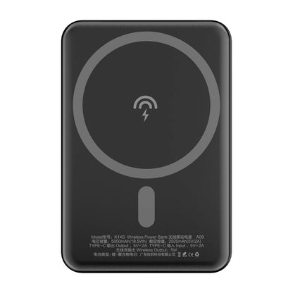 Extern Trådlös Batteri Dudao K14S, 5000mAh, 10W, PD + QI, 1 x QI - 1 x USB-C, Svart