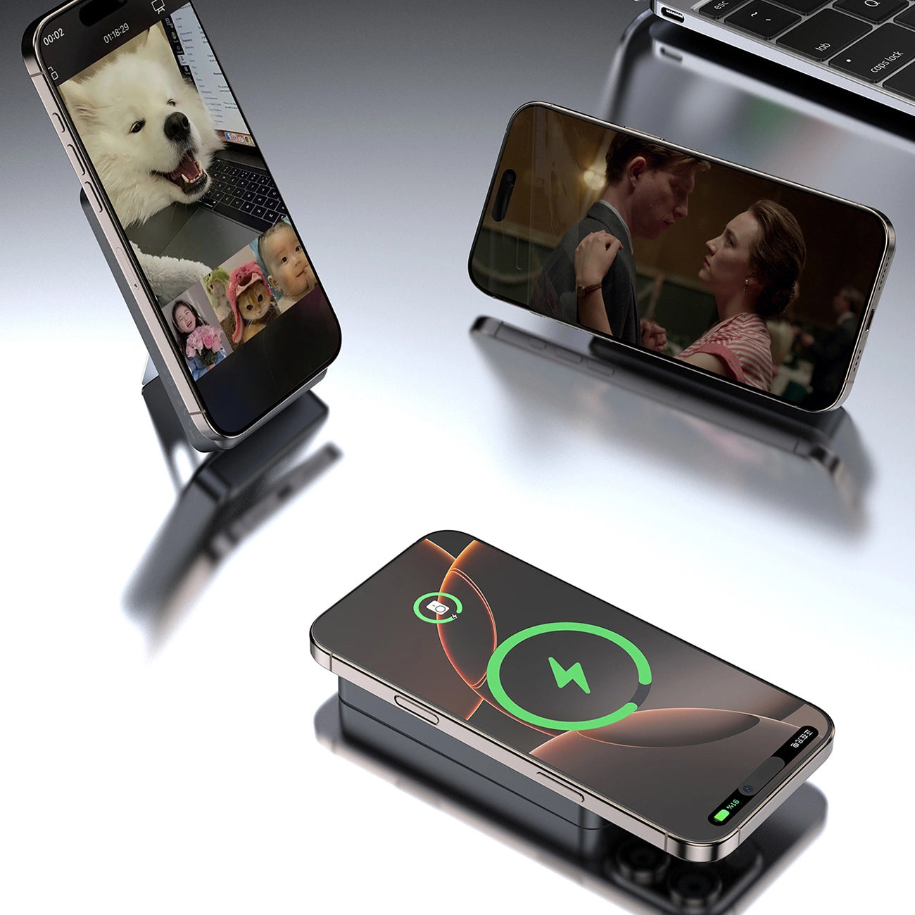 Extern batteri Dudao K29 Wireless, 10000mAh, 20W, PD + FQI, 1 x Lightning - 1 x QI - 1 x USB-C, Grå