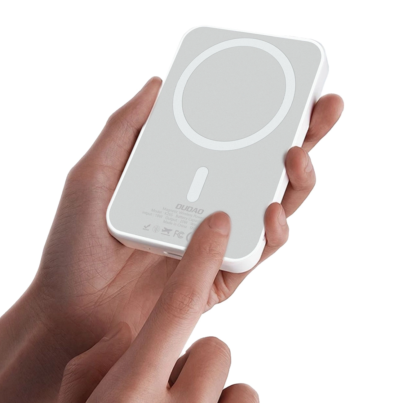 Extern batteri Wireless Dudao K26s, 5000mAh, 20W, PD + FQI, 1 x QI - 1 x USB-C, Vit