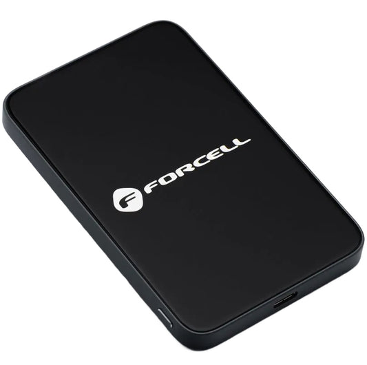Forcell F5K8 Wireless External Battery, 5000mAh, 15W, PD + FQI, 1 x QI - 1 x USB-C, Black