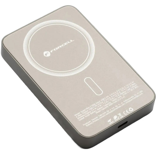 Wireless External Battery Forcell F5K8, 5000mAh, 15W, PD + FQI, 1 x QI - 1 x USB-C, Gold