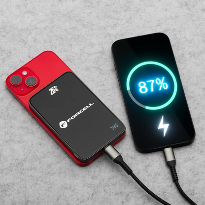 Forcell F5K8 Wireless External Battery, 5000mAh, 15W, PD + FQI, 1 x QI - 1 x USB-C, Black