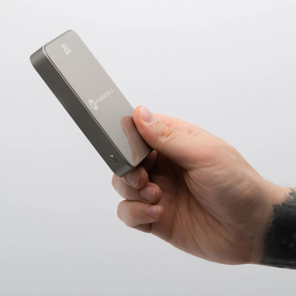 Trådlös Extern Batteri Forcell F5K8, 5000mAh, 15W, PD + FQI, 1 x QI - 1 x USB-C, Guld