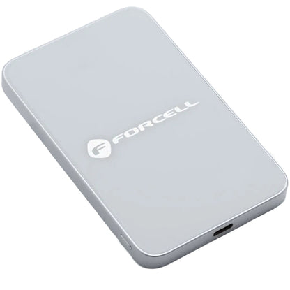 Extern Trådlös Batteri Forcell F5K8, 5000mAh, 15W, PD + FQI, 1 x QI - 1 x USB-C, Vit