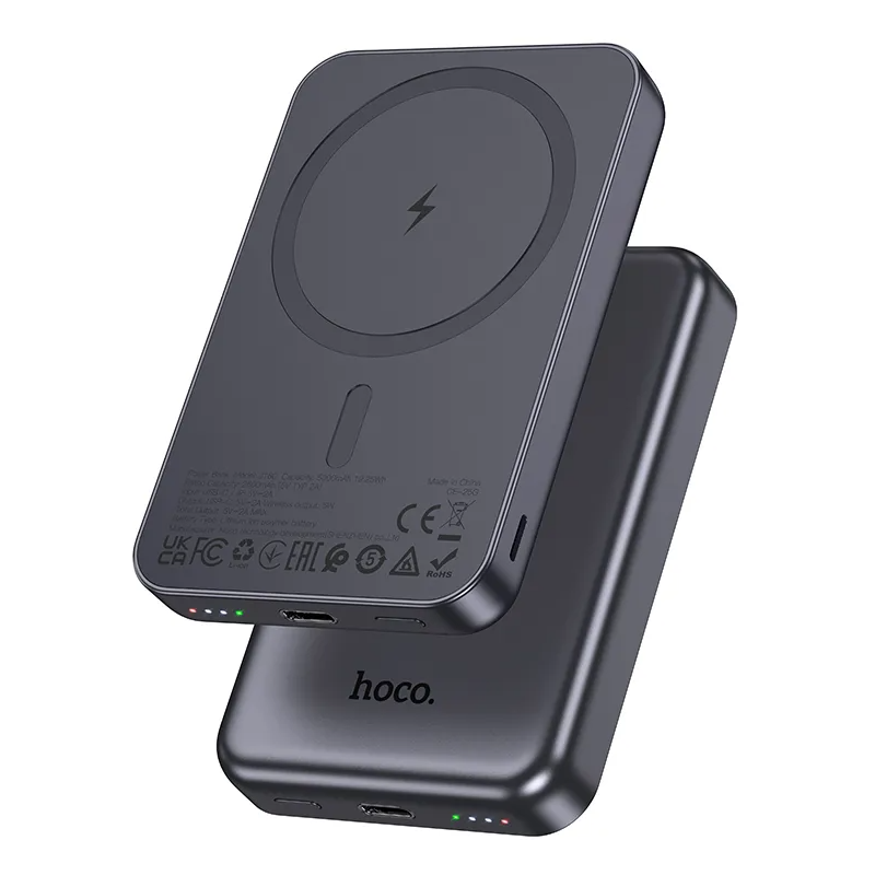 Trådlös Extern Batteri HOCO J160, 5000mAh, 10W, 1 x QI - 1 x USB-C, Grå