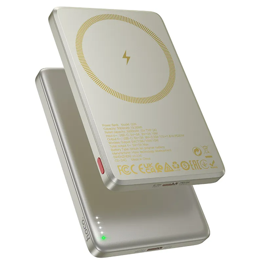 Trådlös Extern Batteri HOCO Q26, 5000mAh, 20W, PD + FQI, 1 x QI - 1 x USB-C, Orange