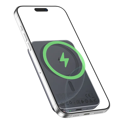 Trådlös Extern Batteri HOCO J160, 5000mAh, 10W, 1 x QI - 1 x USB-C, Grå