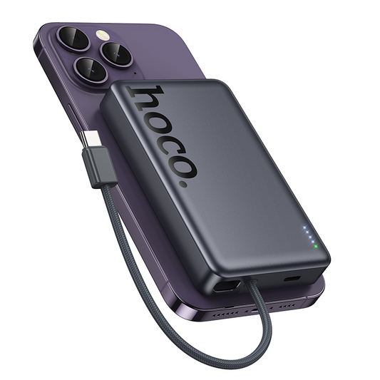Trådlös Extern Batteri HOCO Q44, 10000mAh, 20W, PD + FQI, 1 x QI - 2 x USB-C, Grå