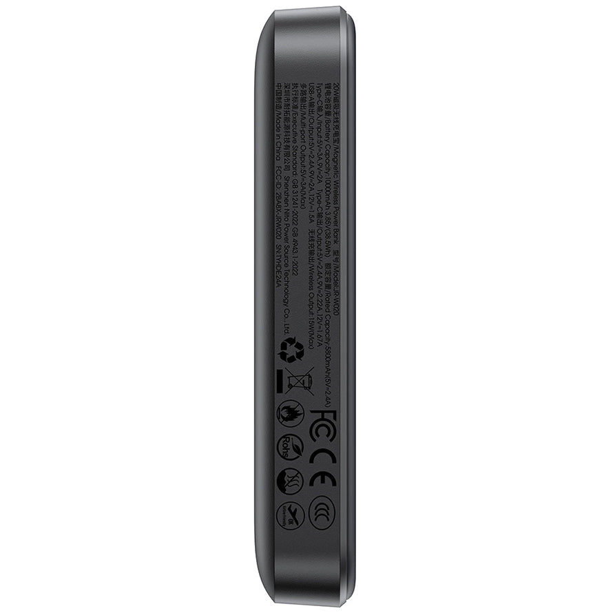 Extern Trådlös Batteri Joyroom JR-W020, 10000mAh, 20W, QC + PD + FQI, 1 x QI - 1 x USB-A - 1 x USB-C, Svart