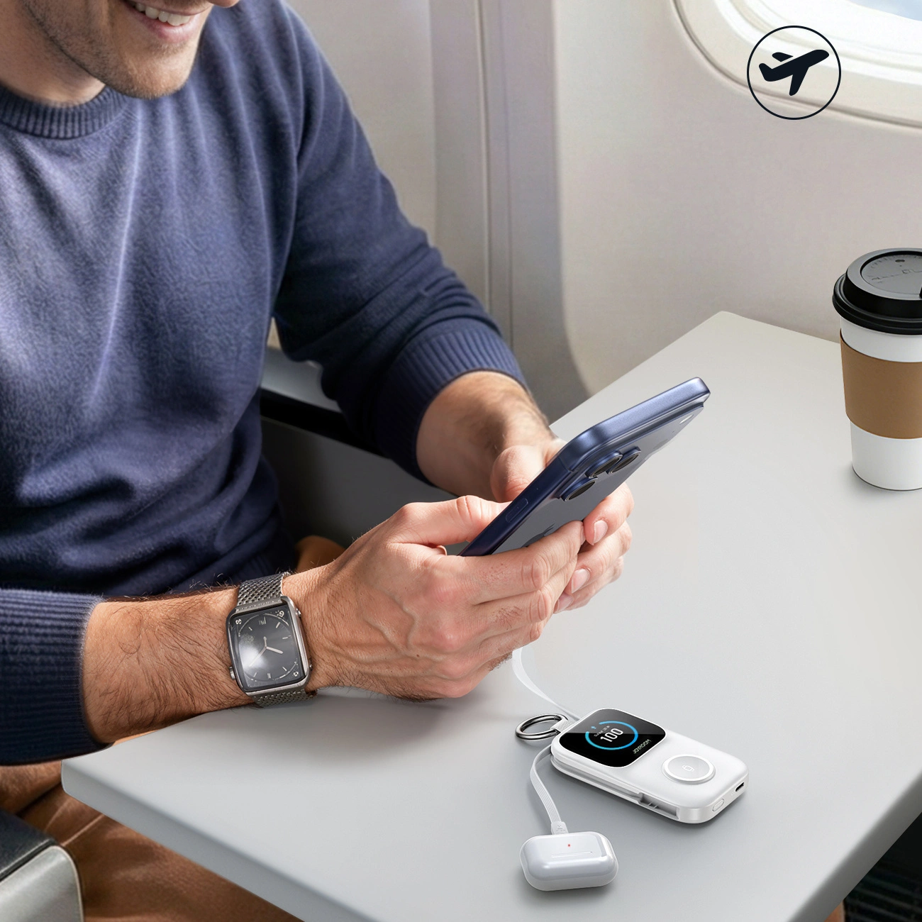 Trådlös Extern Batteri Joyroom JR-W19, 5000mAh, 20W, QC + PD, 1 x Lightning - 1 x QI - 2 x USB-C, Vit