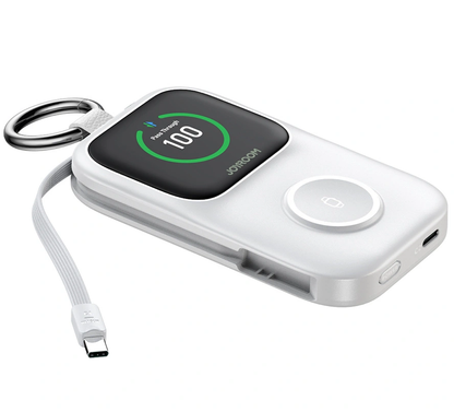 Trådlös Extern Batteri Joyroom JR-W19, 5000mAh, 20W, QC + PD, 1 x Lightning - 1 x QI - 2 x USB-C, Vit