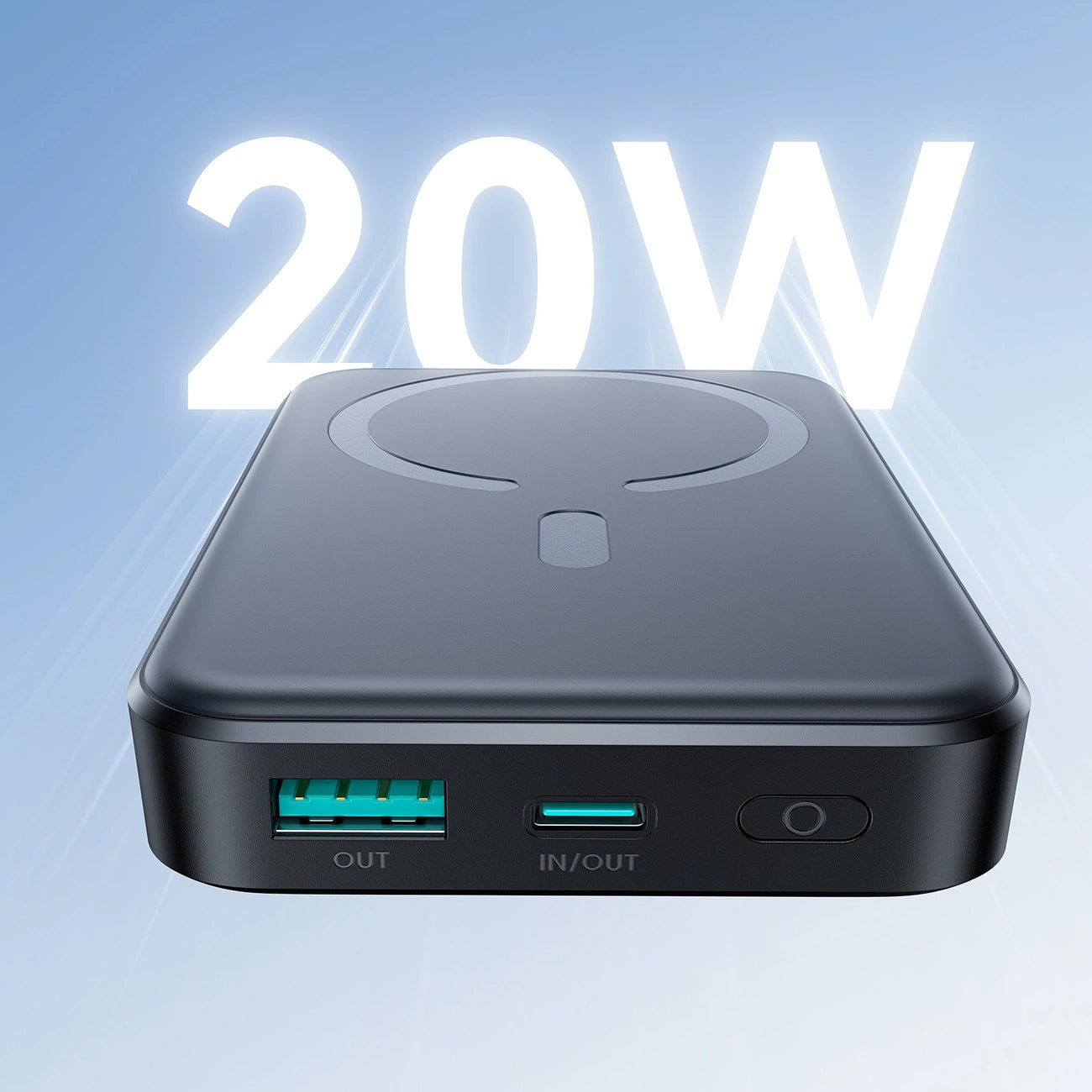 Extern Trådlös Batteri Joyroom JR-W020, 10000mAh, 20W, QC + PD + FQI, 1 x QI - 1 x USB-A - 1 x USB-C, Svart