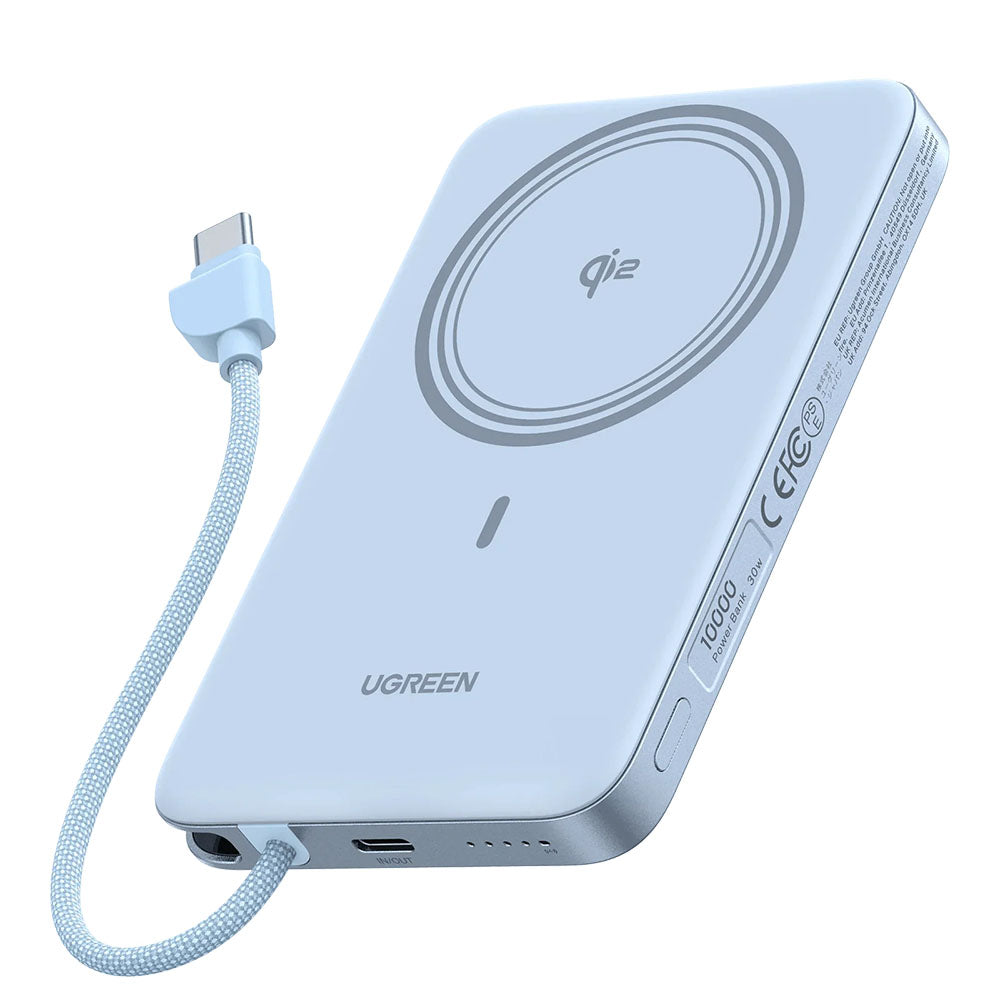 UGREEN PB570 trådlös powerbank (65839B), 10 000 mAh, 30 W, PD + FQI, 1 x Qi – 2 x USB-C, blå
