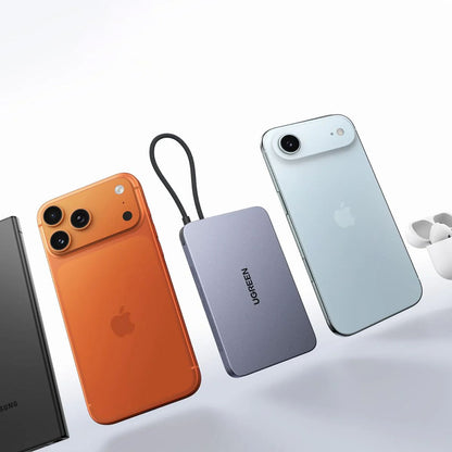 Trådlös powerbank UGREEN PB570 (75982B), 10 000 mAh, 30 W, PD + FQI, 1 x QI – 2 x USB-C, grå