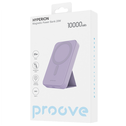 Extern Trådlös Batteri Proove Hyperion, 10000mAh, 20W, PD + FQI, 1 x QI - 1 x USB-C, Lila
