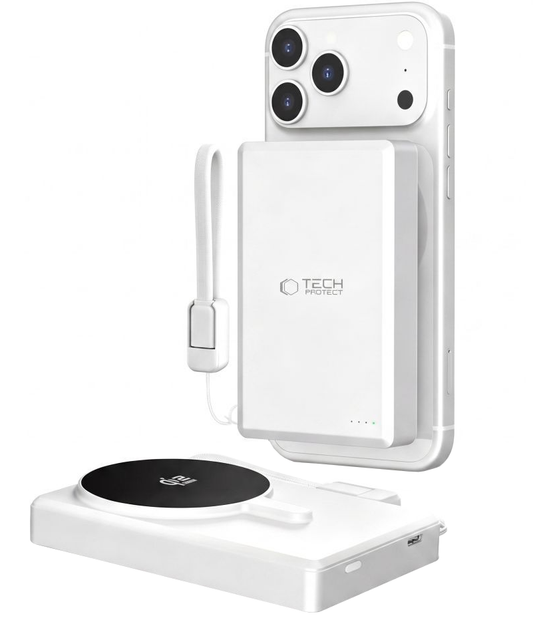 Trådlös Extern Batteri Tech-Protect PB40 LifeMag, 10000mAh, 25W, PD + FQI, 1 x QI - 1 x USB-C, Silver