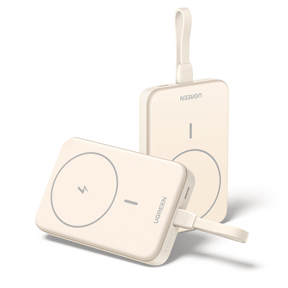 Extern Trådlös Batteri UGREEN PB760, 10000mAh, 20W, PD + FQI, 1 x QI - 1 x USB-C, Beige