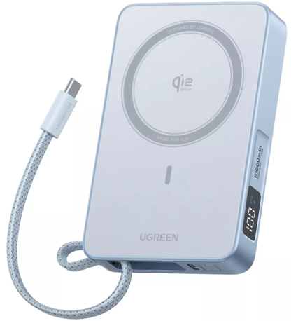 Trådlös Extern Batteri UGREEN MagFlow PB773 (65958), 10000mAh, 25W, PD + FQI, 1 x QI - 2 x USB-C, Blå