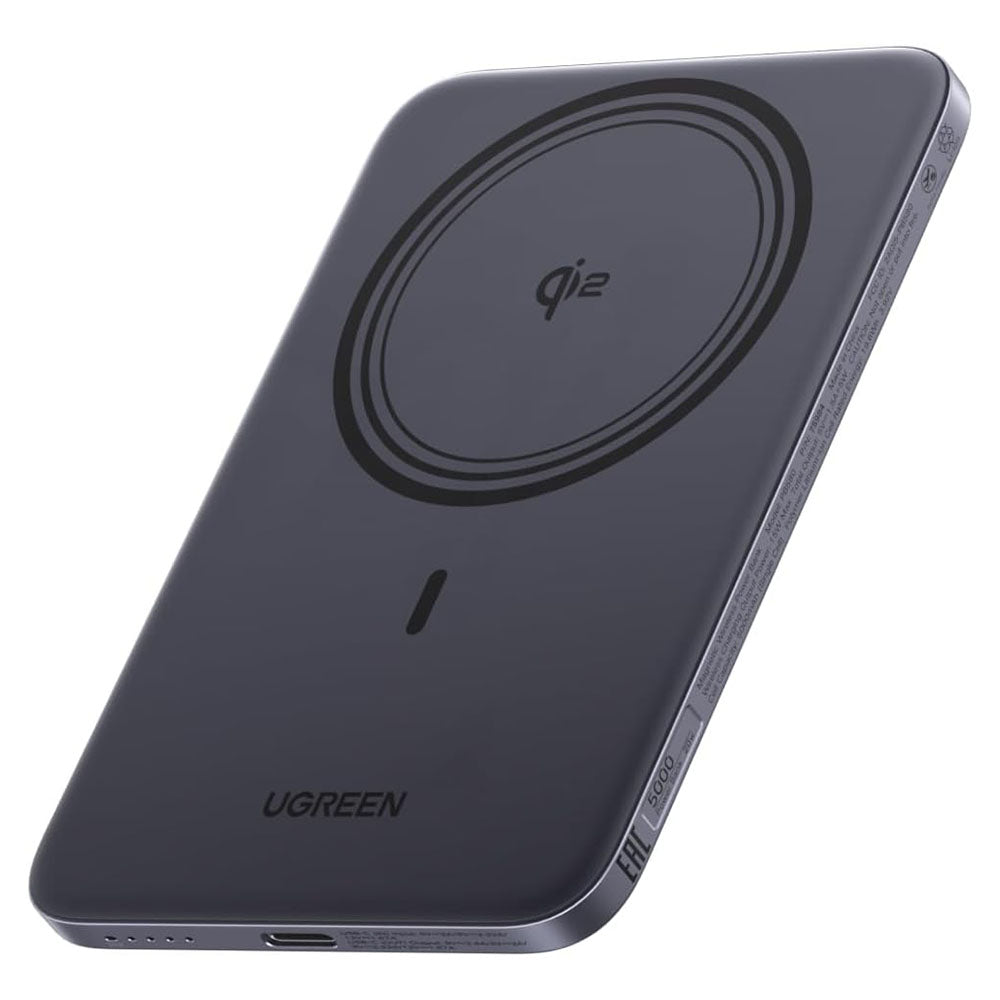 Trådlös Extern Batteri UGREEN PB580 (75984B), 5000mAh, 15W, PD + FQI, 1 x QI - 1 x USB-C, Grå