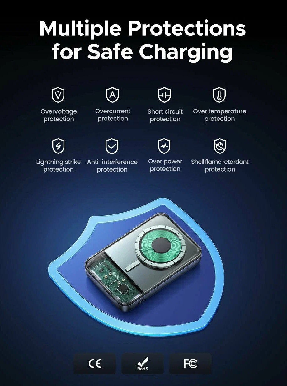 Extern trådlös batteri UGREEN PB562, 10000mAh, 20W, PD + FQI, 1 x QI - 1 x USB-C, Svart