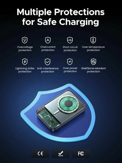 Extern trådlös batteri UGREEN PB562, 10000mAh, 20W, PD + FQI, 1 x QI - 1 x USB-C, Svart