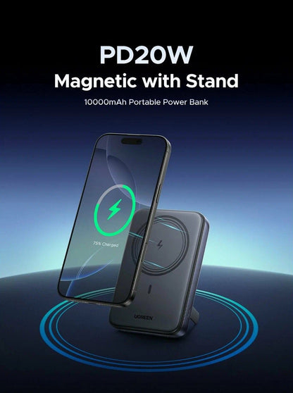 Extern trådlös batteri UGREEN PB562, 10000mAh, 20W, PD + FQI, 1 x QI - 1 x USB-C, Svart