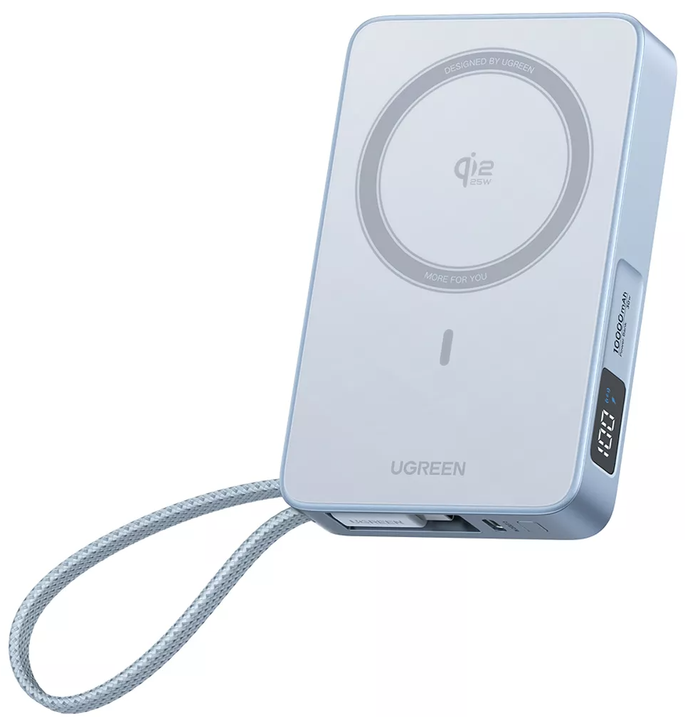 Trådlös Extern Batteri UGREEN MagFlow PB773 (65958), 10000mAh, 25W, PD + FQI, 1 x QI - 2 x USB-C, Blå