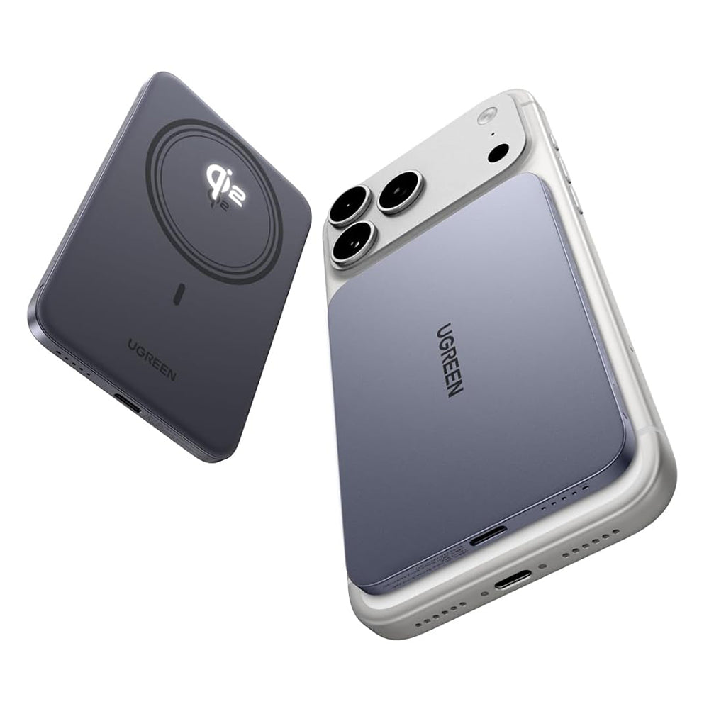 Trådlös Extern Batteri UGREEN PB580 (75984B), 5000mAh, 15W, PD + FQI, 1 x QI - 1 x USB-C, Grå
