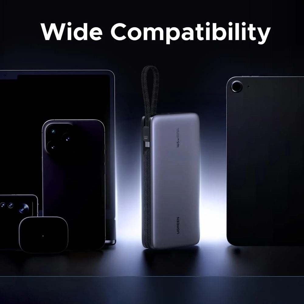 Extern batteri UGREEN PB726 (55995B), 25000mAh, 165W, QC + PD, 1 x USB-A - 3 x USB-C, Grå
