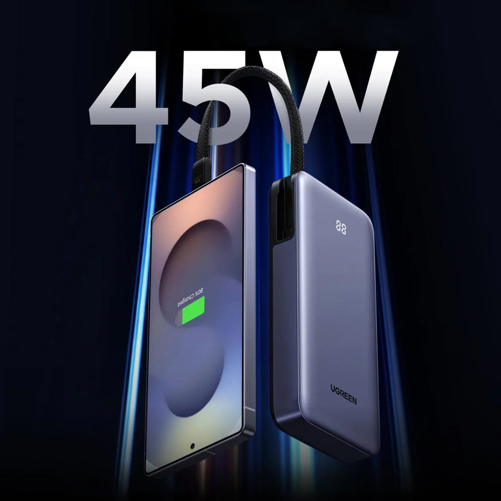 UGREEN PB536 External Battery (55988B), 20000mAh, 45W, QC + PD, 1 x USB-A - 2 x USB-C, Gray