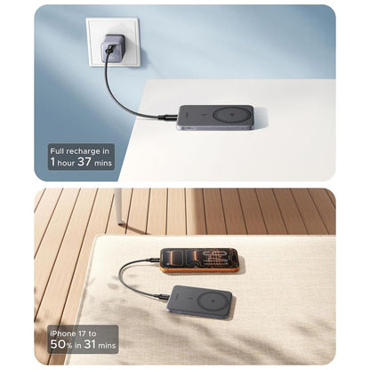 Trådlös Extern Batteri UGREEN PB580 (75984B), 5000mAh, 15W, PD + FQI, 1 x QI - 1 x USB-C, Grå