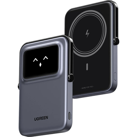 Extern trådlös batteri UGREEN PB571 Uno, 5000mAh, 20W, PD + FQI, 1 x QI - 1 x USB-C, Grå